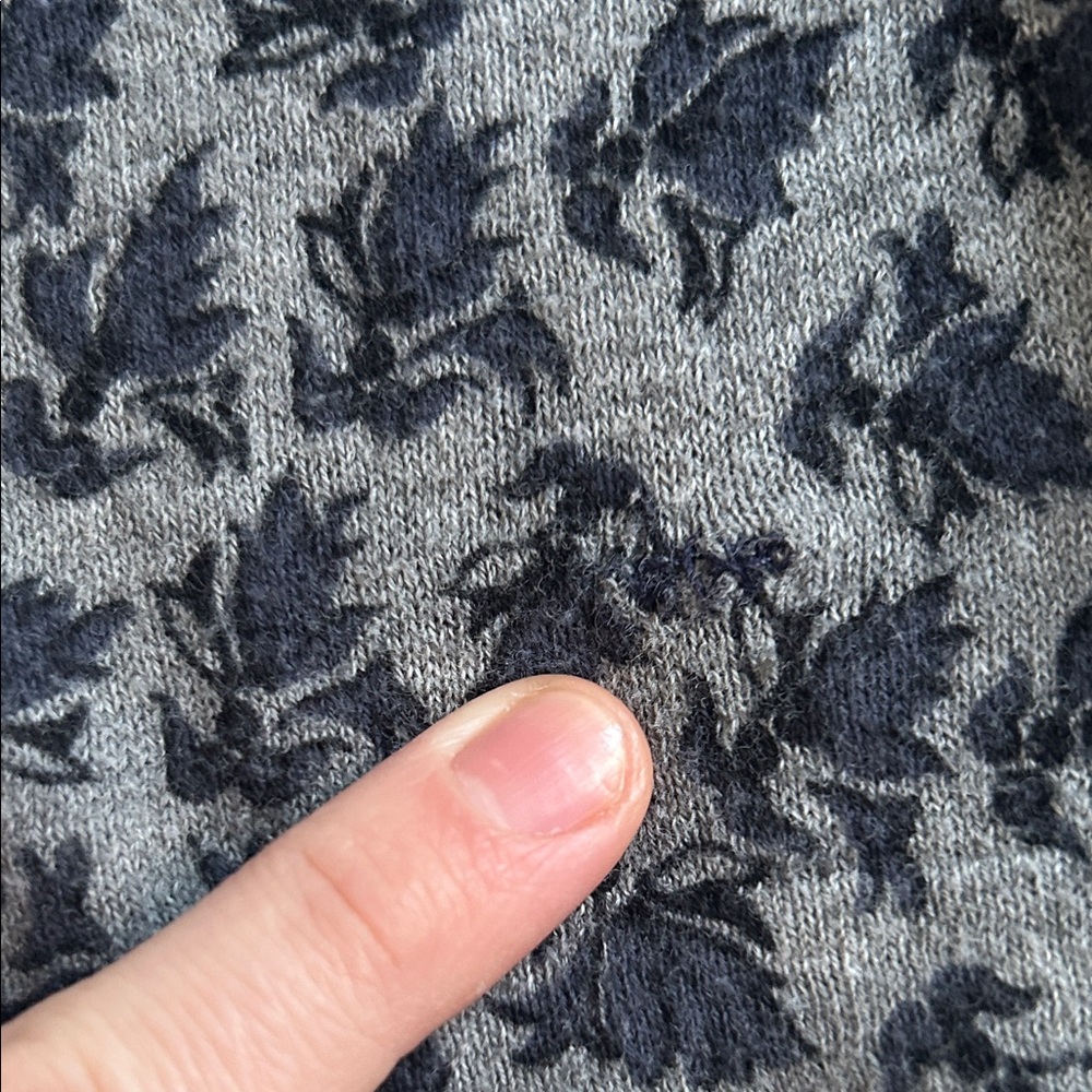 LOFT Gray Top with Black Leaf Pattern Long Sleeve - Picture 6 of 6